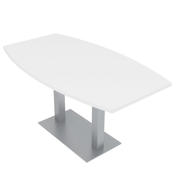 6 Person Boat Shaped Conference Table Square Metal Base, Harmony Series, 3X6, White, Skutchi Designs, Mfr#: HAR-BOT-34x70-DOU-XD09